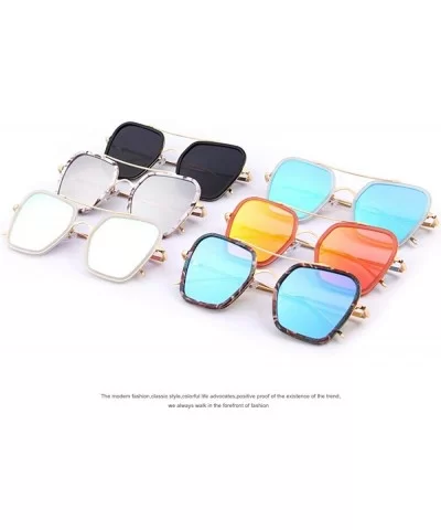 Fashion Women Square Sunglasses Double Bridge Design Summer Sunglasses C04 Blue - C04 Blue - CN18YQN7875 $14.57 Square