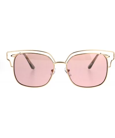 Womens Oceanic Color Lens Wire Half Metal Rim Retro Fashion Sunglasses - Pink - CH183LW0DZY $16.81 Rectangular