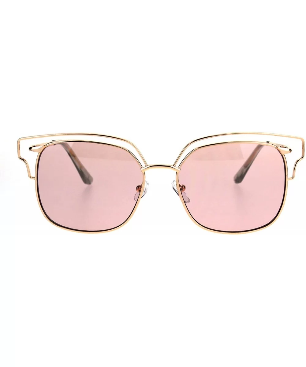 Womens Oceanic Color Lens Wire Half Metal Rim Retro Fashion Sunglasses - Pink - CH183LW0DZY $16.81 Rectangular