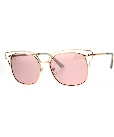 Womens Oceanic Color Lens Wire Half Metal Rim Retro Fashion Sunglasses - Pink - CH183LW0DZY $16.81 Rectangular