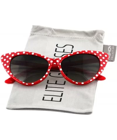 Cat Eye High Pointed Polka Dots Retro Vintage Style Sunglasses for Women - Red - CY185WSDNEH $13.35 Cat Eye