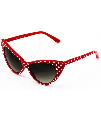 Cat Eye High Pointed Polka Dots Retro Vintage Style Sunglasses for Women - Red - CY185WSDNEH $13.35 Cat Eye