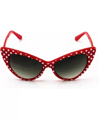 Cat Eye High Pointed Polka Dots Retro Vintage Style Sunglasses for Women - Red - CY185WSDNEH $13.35 Cat Eye