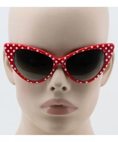 Cat Eye High Pointed Polka Dots Retro Vintage Style Sunglasses for Women - Red - CY185WSDNEH $13.35 Cat Eye