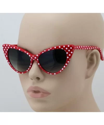 Cat Eye High Pointed Polka Dots Retro Vintage Style Sunglasses for Women - Red - CY185WSDNEH $13.35 Cat Eye