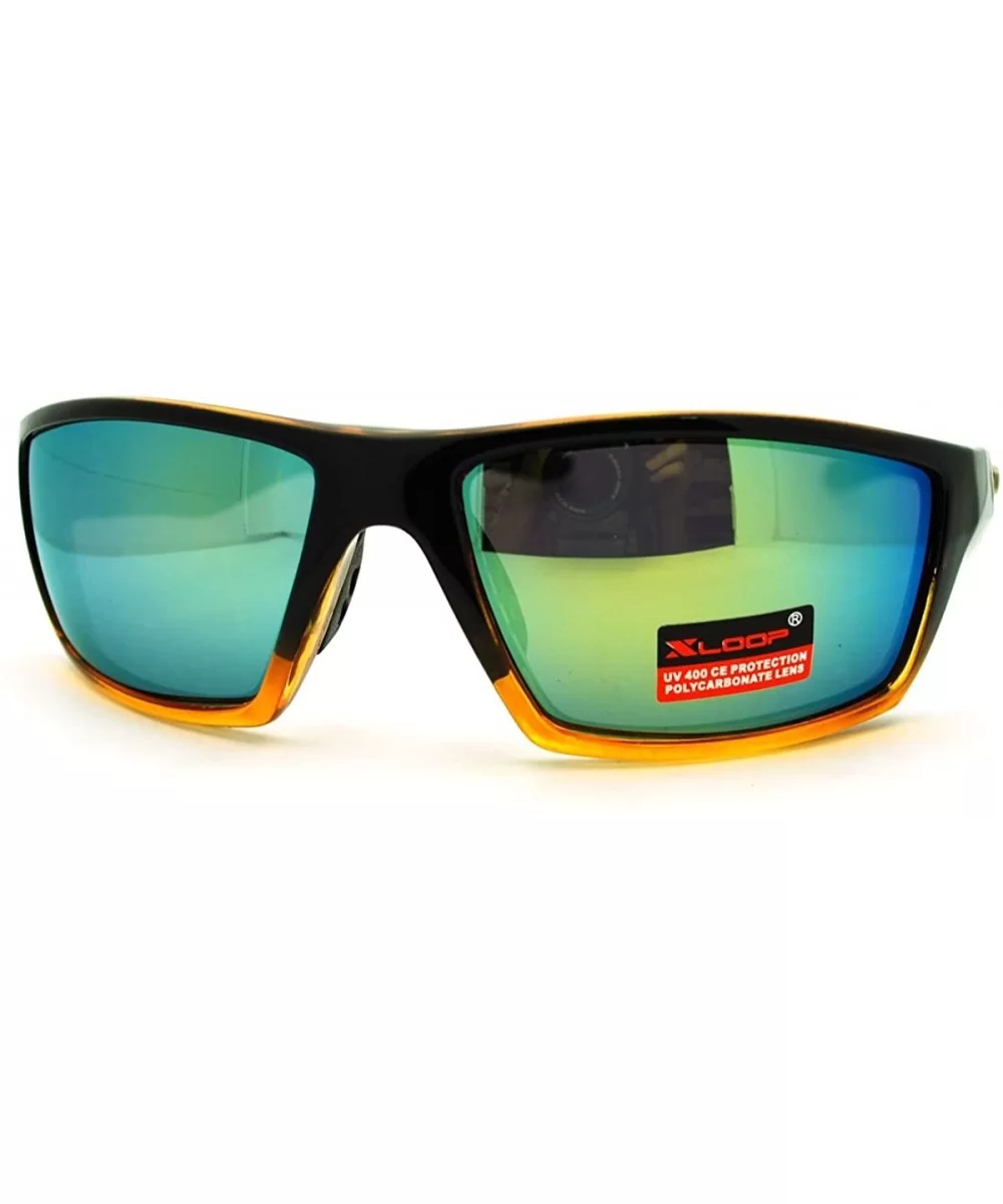 Mens Sunglasses Sporty Fashion Wrap Frame Reflective Lens - Black Yellow - CR11HHPFD6T $12.79 Sport