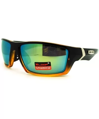 Mens Sunglasses Sporty Fashion Wrap Frame Reflective Lens - Black Yellow - CR11HHPFD6T $12.79 Sport