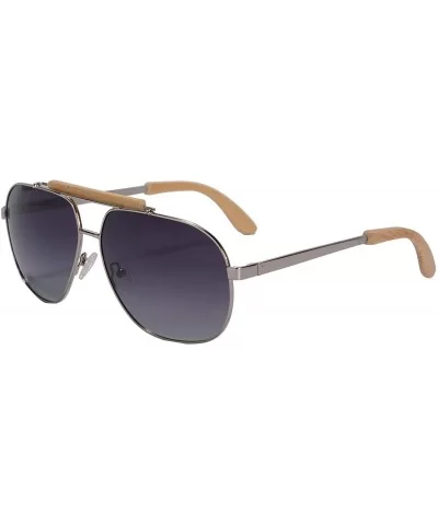 Men's Metal Polarized Sunglasses Classic UV400 Wooden Sun Glasses - 1567 - Silver/Nature Bamboo - C3189I5M563 $32.39 Aviator