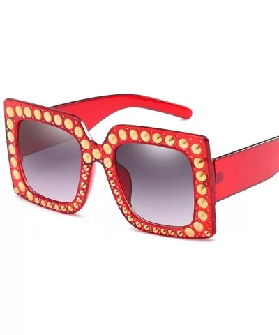 Oversize Rhinestone Sunglasses Women Rivet Square Sun Glasses Female Accessories - Red - CQ18DXDIRLK $13.79 Square