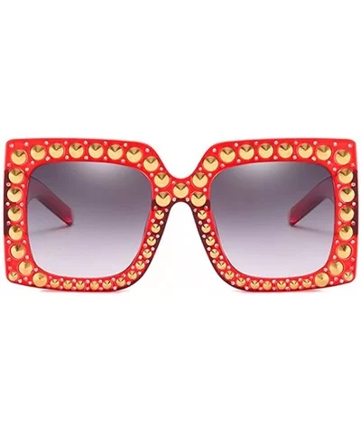 Oversize Rhinestone Sunglasses Women Rivet Square Sun Glasses Female Accessories - Red - CQ18DXDIRLK $13.79 Square