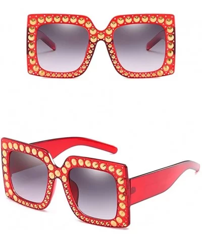 Oversize Rhinestone Sunglasses Women Rivet Square Sun Glasses Female Accessories - Red - CQ18DXDIRLK $13.79 Square