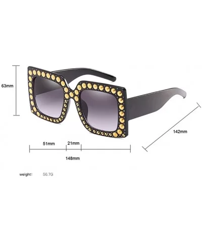 Oversize Rhinestone Sunglasses Women Rivet Square Sun Glasses Female Accessories - Red - CQ18DXDIRLK $13.79 Square