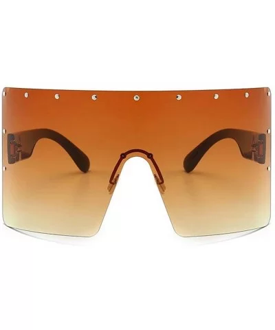 Men New Large Frame Rivets Sunglasses Fashion Windproof Women Sun Glasses Anti-peeping glasses - Brown - CI18T9NOHX2 $17.29 S...