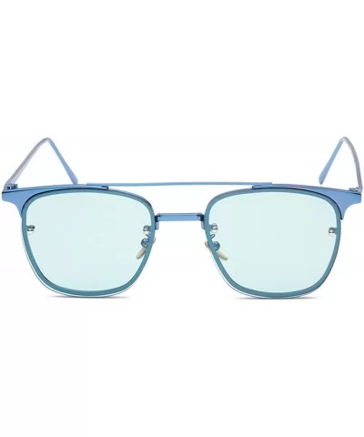 Flat Top Metal Square Sunglasses Glasses 54mm - Blue - CD12L8B8FS5 $21.44 Aviator