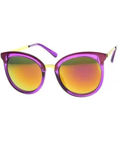 Womens Round Oversized Translucent High Temple Color Mirrored Lens Cat Eye Sunglasses - C212EH192A7 $14.06 Round