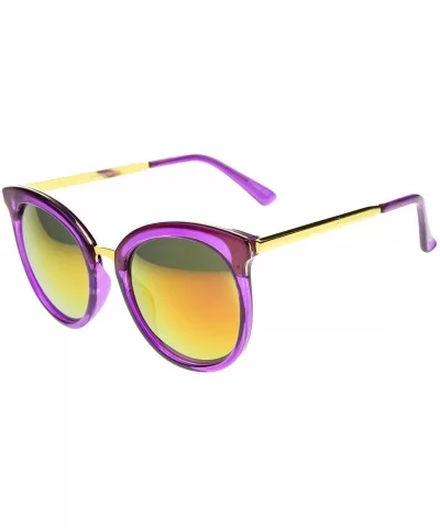 Womens Round Oversized Translucent High Temple Color Mirrored Lens Cat Eye Sunglasses - C212EH192A7 $14.06 Round