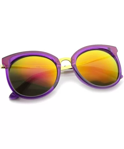 Womens Round Oversized Translucent High Temple Color Mirrored Lens Cat Eye Sunglasses - C212EH192A7 $14.06 Round