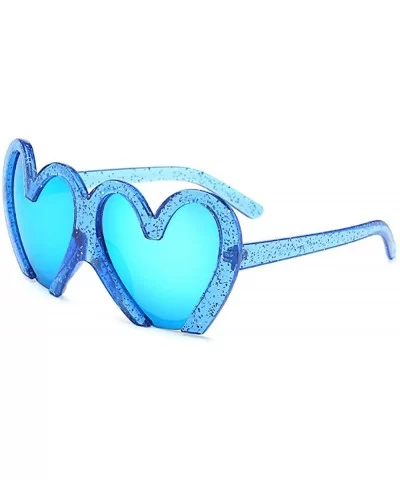 Fun Bling Large Sunglasses Glittered Oversized Heart Frame Beach Party Costume - Glittered Blue - CL18OQG940R $20.14 Oversized