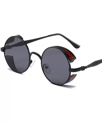 Steampunk Sunglasses - Retro Women Mens Round Punk Glasses UV400 - Black Frame Grey Lens - CU190EAK6CD $12.65 Round