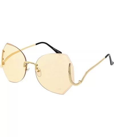 Oversize Beveled Butterfly Rimless Curved Metal Arm Round Eyeglasses 60mm - Gold / Peach - C9183NH306M $17.69 Round