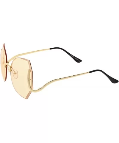 Oversize Beveled Butterfly Rimless Curved Metal Arm Round Eyeglasses 60mm - Gold / Peach - C9183NH306M $17.69 Round