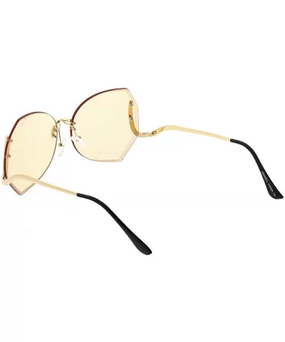 Oversize Beveled Butterfly Rimless Curved Metal Arm Round Eyeglasses 60mm - Gold / Peach - C9183NH306M $17.69 Round