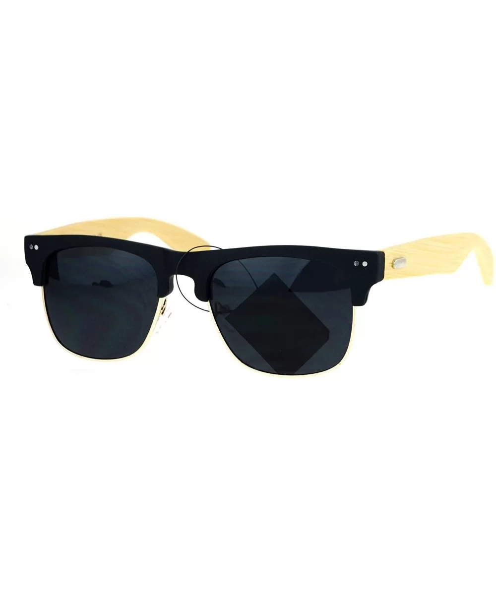 Real Bamboo Wood Arm Hipster Half Rim Sunglasses - All Black - CB12O2V6TS0 $17.27 Wayfarer