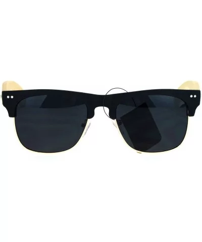 Real Bamboo Wood Arm Hipster Half Rim Sunglasses - All Black - CB12O2V6TS0 $17.27 Wayfarer