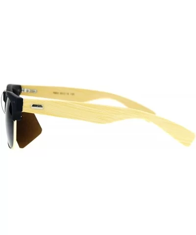 Real Bamboo Wood Arm Hipster Half Rim Sunglasses - All Black - CB12O2V6TS0 $17.27 Wayfarer