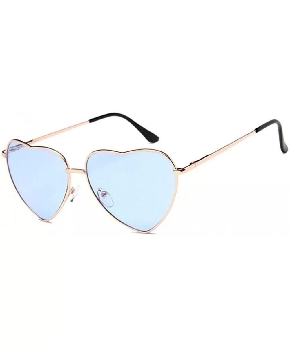 Heart Shaped Sunglasses Women Metal Frame Reflective Lens Sun protection Sunglasses - Blue - C418R8S4YHU $53.41 Shield