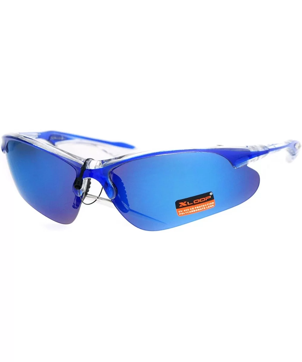 Xloop Sunglasses Mens Sports Eyewear Half Rim Lite Wrap Around UV 400 - Blue Clear (Blue Mirror) - CH184DH844N $13.94 Wrap