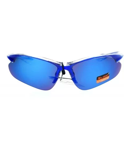 Xloop Sunglasses Mens Sports Eyewear Half Rim Lite Wrap Around UV 400 - Blue Clear (Blue Mirror) - CH184DH844N $13.94 Wrap