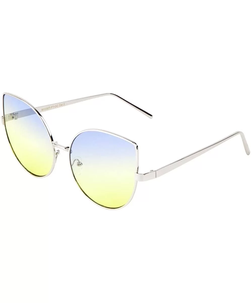 Flat Lens Oceanic Color Cat Eye Sunglasses - Blue Yellow - CC1907TT2NT $20.36 Cat Eye