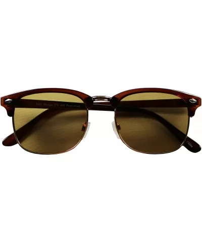 Premium Vintage Clubmaster Sunglasses - Brown Frame W/ Gold Trim- Brown Lens - C612E0EHW1D $17.56 Round