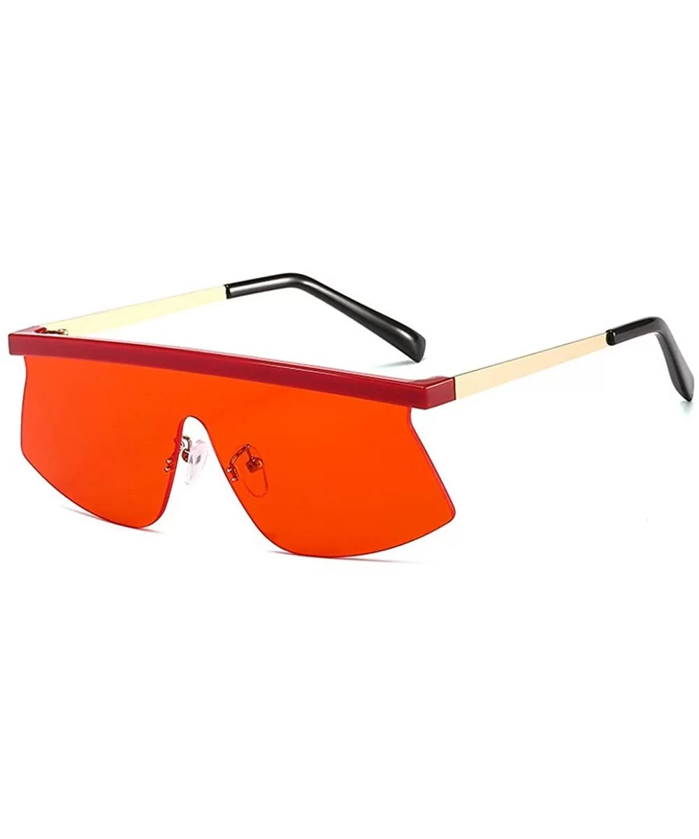 Mens Goggle Rimless Oversized Sunglasses Women Fashion Shades UV400 Vintage One-piece Flat Top Sun Glasses - Red - C4192YUOZX...