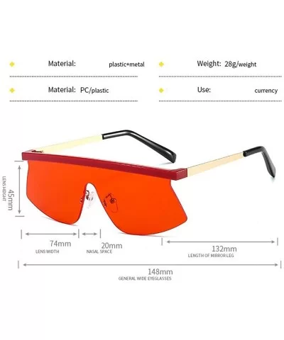 Mens Goggle Rimless Oversized Sunglasses Women Fashion Shades UV400 Vintage One-piece Flat Top Sun Glasses - Red - C4192YUOZX...