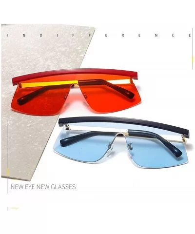 Mens Goggle Rimless Oversized Sunglasses Women Fashion Shades UV400 Vintage One-piece Flat Top Sun Glasses - Red - C4192YUOZX...