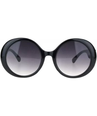 Womens Round Circle Mod Fashion Thick Plastic Wizard Sunglasses - Black Smoke - CG18M4DCUMZ $14.00 Round