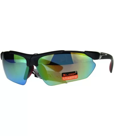 Xloop Sports Sunglasses Mens Half Rim Wrap Around Shades UV 400 - Black Red - CO18DCEUHQK $15.06 Sport