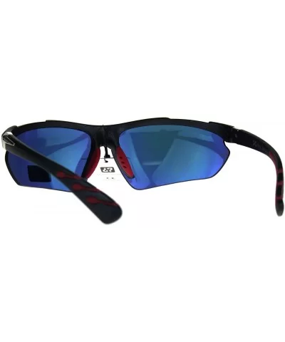 Xloop Sports Sunglasses Mens Half Rim Wrap Around Shades UV 400 - Black Red - CO18DCEUHQK $15.06 Sport