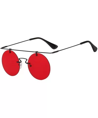 Men Women Vintage Round Brow Sunglasses Colored Metal Frame Tinted Lens Shades - Black-red - CC18IGU2N8R $15.10 Round