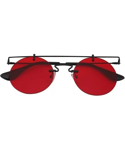 Men Women Vintage Round Brow Sunglasses Colored Metal Frame Tinted Lens Shades - Black-red - CC18IGU2N8R $15.10 Round