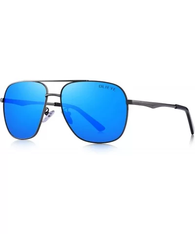 Polarized Mens Sunglasses HD Lens Metal Frame Driving Shades - Blue Mirror - CK18QHYAOHL $36.35 Square