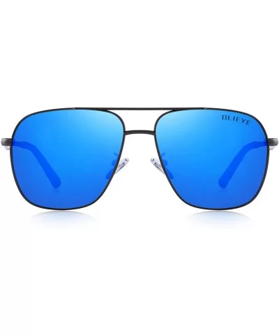 Polarized Mens Sunglasses HD Lens Metal Frame Driving Shades - Blue Mirror - CK18QHYAOHL $36.35 Square