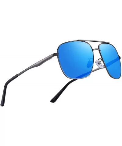 Polarized Mens Sunglasses HD Lens Metal Frame Driving Shades - Blue Mirror - CK18QHYAOHL $36.35 Square