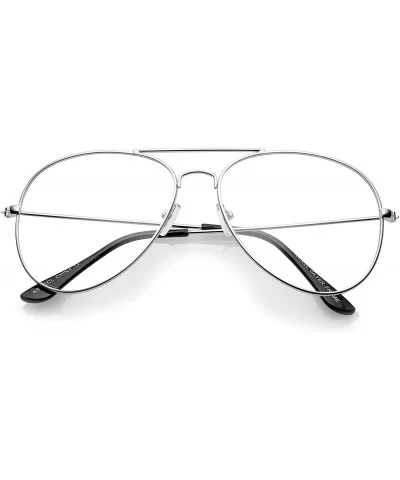 Nickel Plated Tear Drop Wire Frame Basic Metal Clear Lens Aviator Glasses - Silver Clear - CX12NSWCX75 $12.64 Aviator