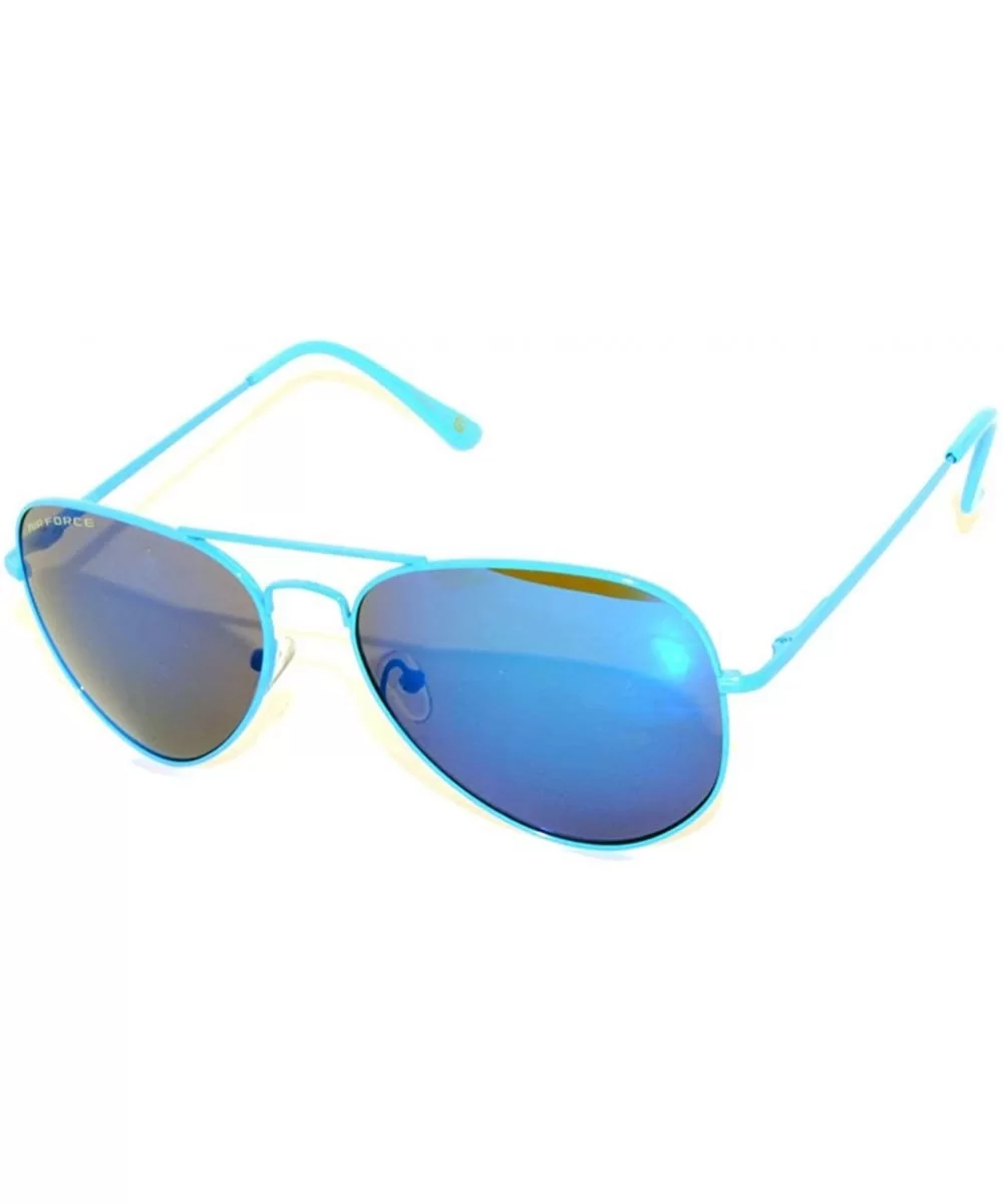 Classic Aviator Style Colored Lens Sunglasses Colored Metal Frame UV 400 - Blue Frame Mirrored Lens - CM11SUW3D1Z $12.09 Aviator