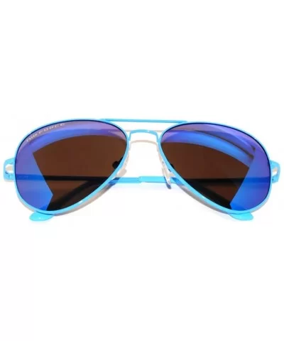 Classic Aviator Style Colored Lens Sunglasses Colored Metal Frame UV 400 - Blue Frame Mirrored Lens - CM11SUW3D1Z $12.09 Aviator