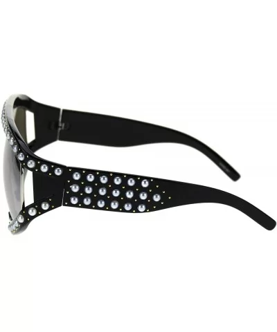 Pearl Jewel Stud Flat Top Oversize Mob Celebrity Sunglasses - Black Silver Mirror - CL18TI3EEO7 $21.59 Oversized