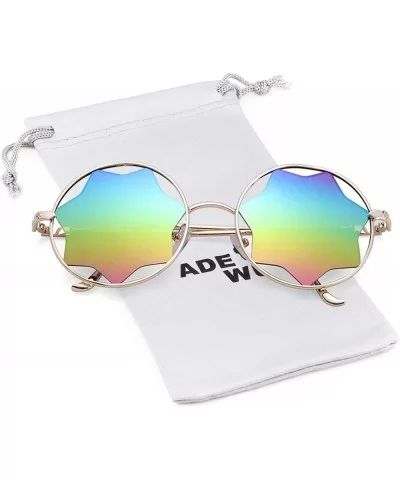 Round Sunglasses Trendy Unisex Glasses Star Mirrored Lens Circle Sunglasses - Gold Frame Muliticolored Lens - C0188WMO6D4 $20...